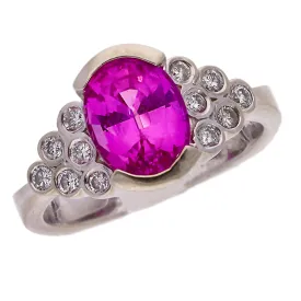 14K White Gold Oval Pink Sapphire & Diamond Ring