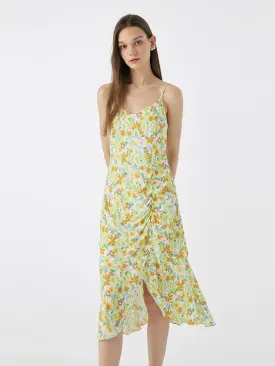 Floral Print Spaghetti Strap Asymmetric Midi Dress