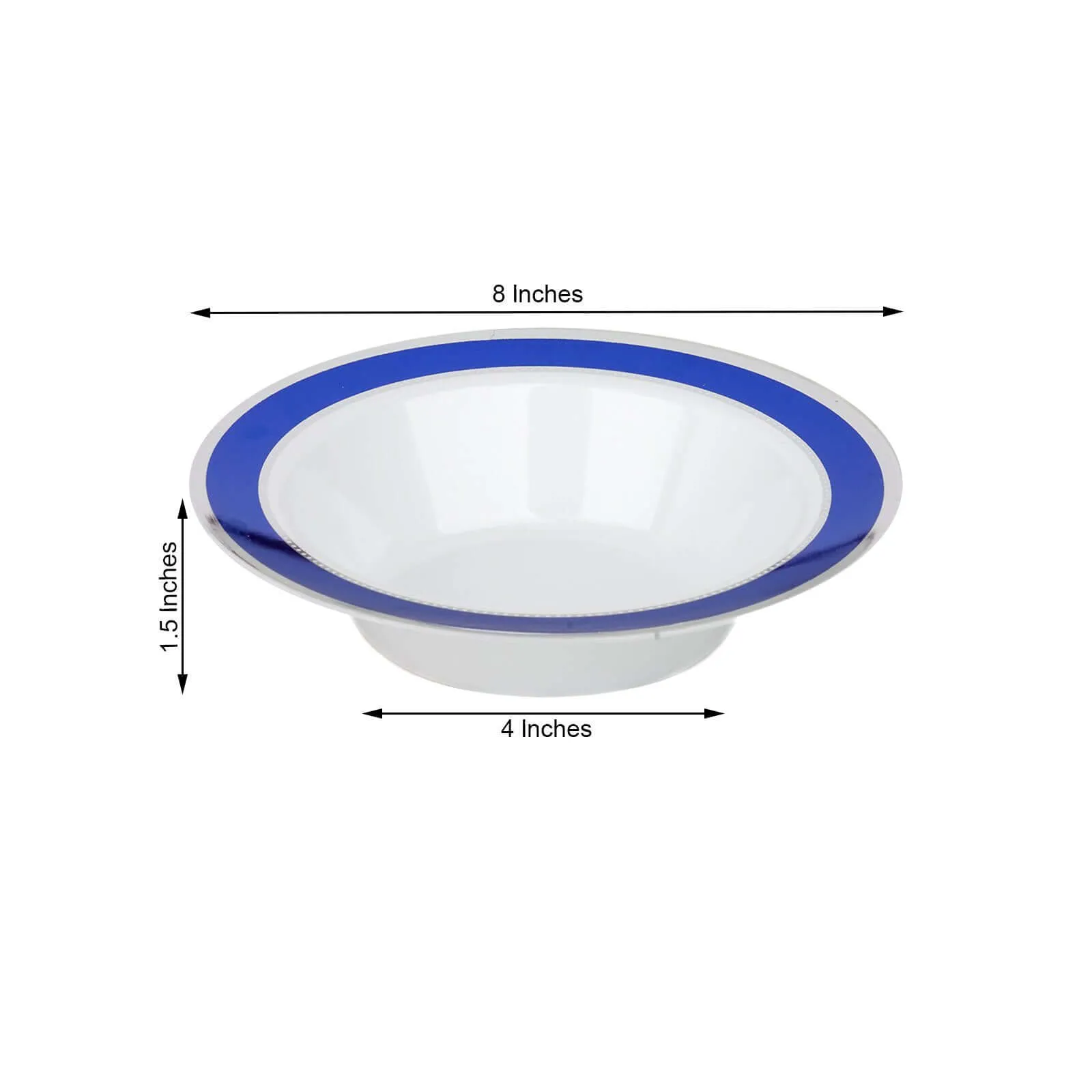 10 Pack White Round 12oz Disposable Plastic Soup Bowl With Royal Blue and Silver Rim