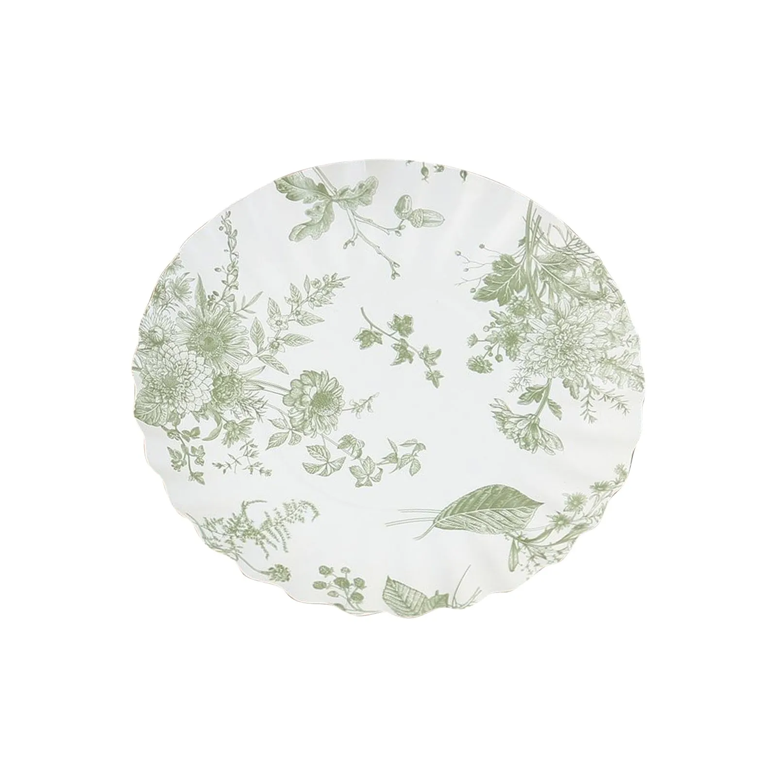 100 Pack White Sage Green French Toile Mini Party Plates with Scalloped Rim, 3.5" Disposable Round Tapas Paper Dessert Plates - 250 GSM