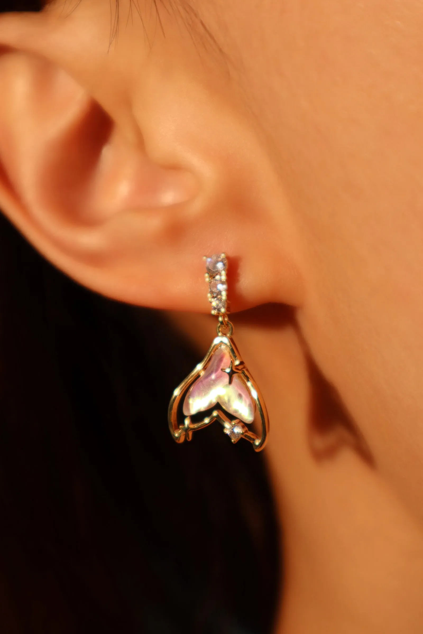 14K Real Gold Plated Dichroic Mermaid Tail Earrings