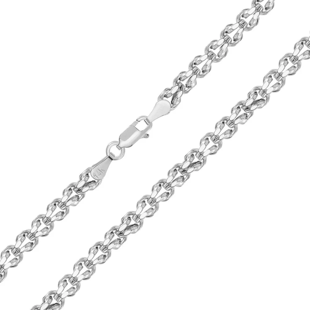 14k White Gold 4.5mm Interlink Hollow Huggie Fancy Franco Link Chain Necklace with Lobster Claw Clasp ( Diamond-Cut)