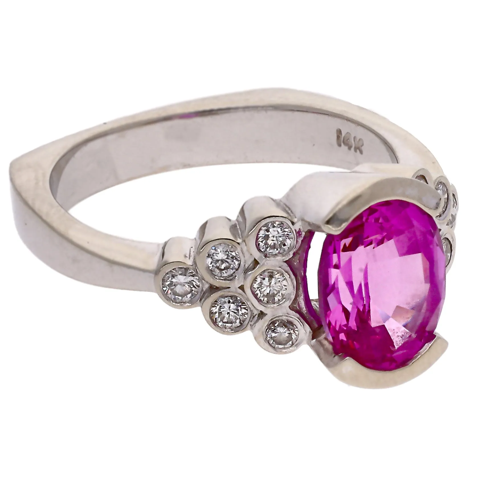 14K White Gold Oval Pink Sapphire & Diamond Ring