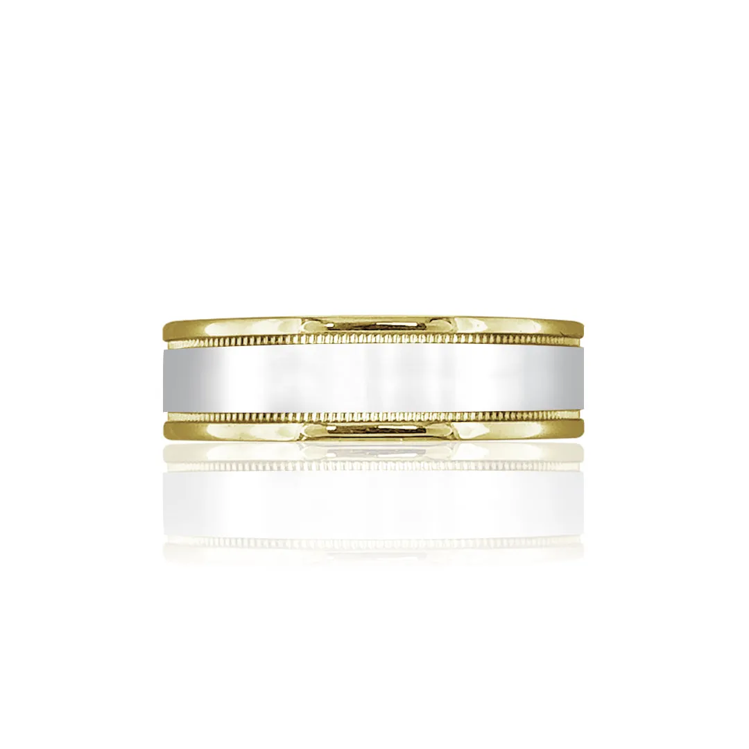 14K YELLOW/WHITE GOLD POLISH/FLAT 6.6MM WEDDING BAND