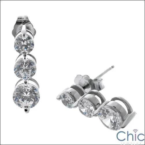 1.8 TCW 3 Round Stone Cubic Zirconia CZ Earrings