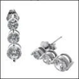 1.8 TCW 3 Round Stone Cubic Zirconia CZ Earrings