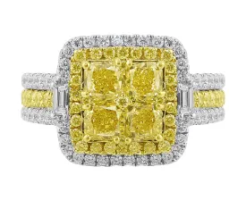 18k White Yellow Gold Square Yellow White-Accent Diamond Ring