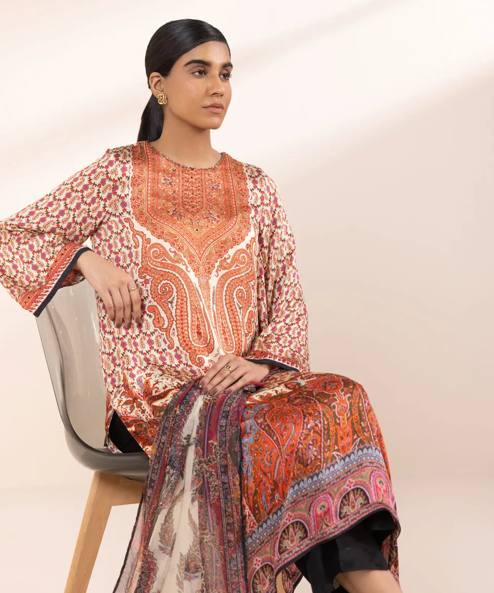 2 Piece - Printed Silk Suit