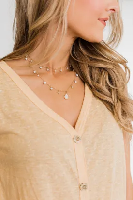 2 Tier Beaded Teardrop Necklace- Marble & Gold