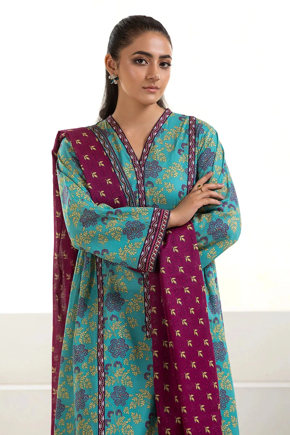 2PC Unstitched Printed Lawn Shirt and Dupatta KSD-2742