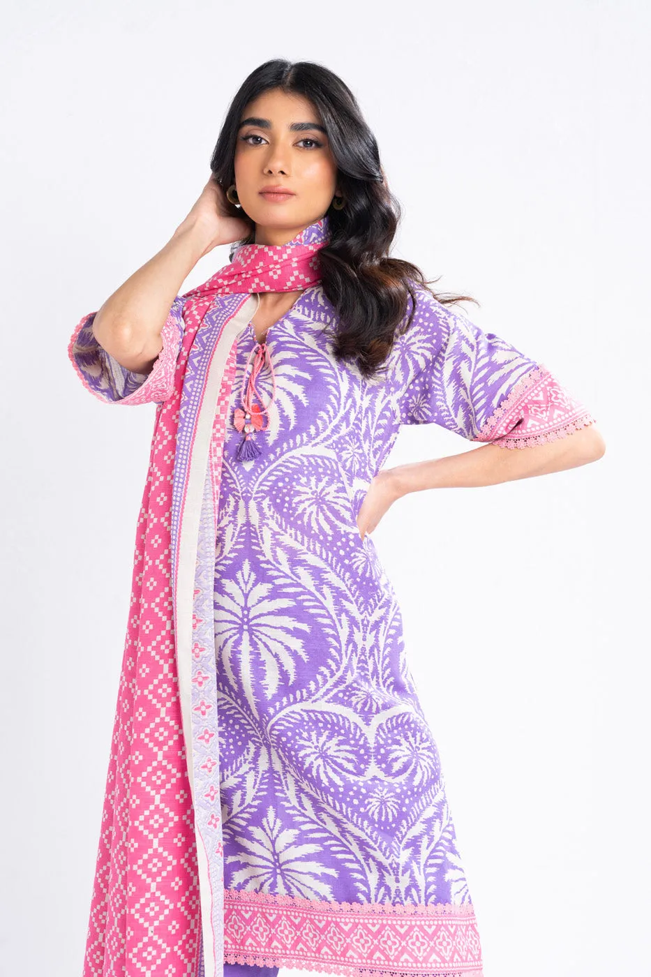 3 Piece Printed Khaddar Suit With Light Khaddar Dupatta