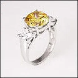 3 Stone 5 Ct Canary Round Center .75 Rounds Cubic Zirconia Cz Ring