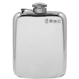 4oz Curved Edge Plain Pewter Hip Flask With Hinged Captive Top