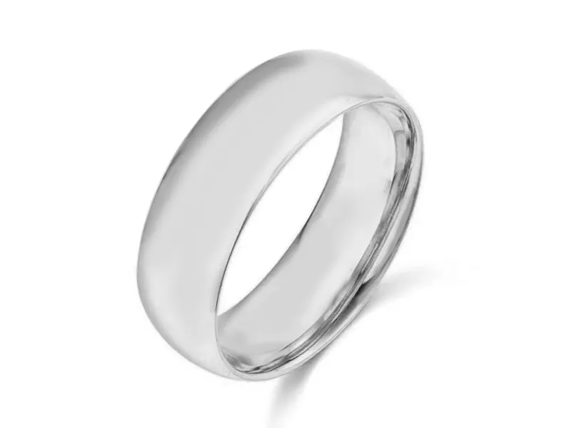 8MM 14K WHITE GOLD COMFORT FIT DOMED WEDDING BAND