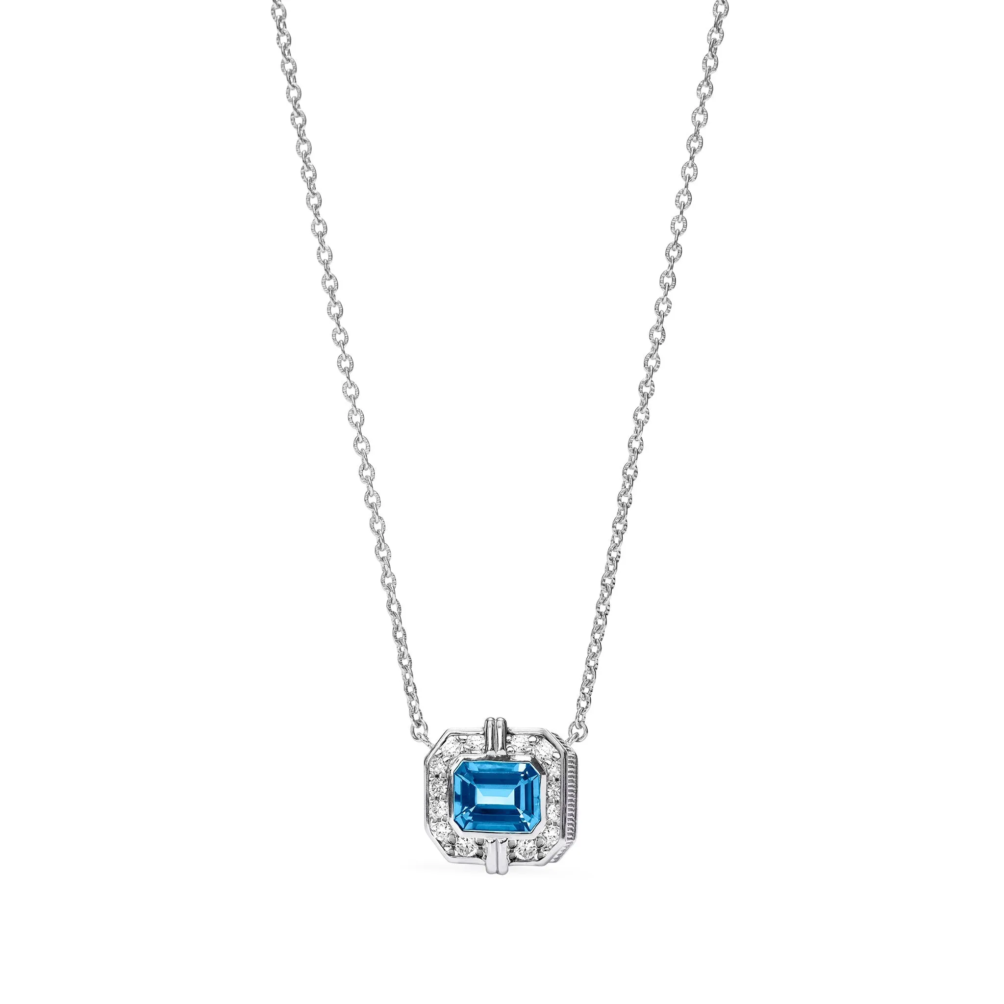 Adrienne Necklace with Swiss Blue Topaz and Diamonds