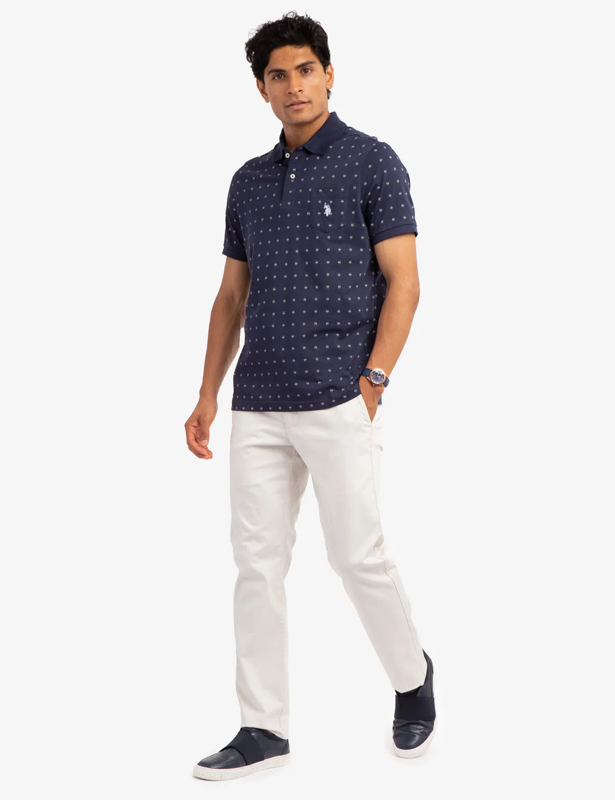 ALL OVER PRINTED PIQUE POLO SHIRT