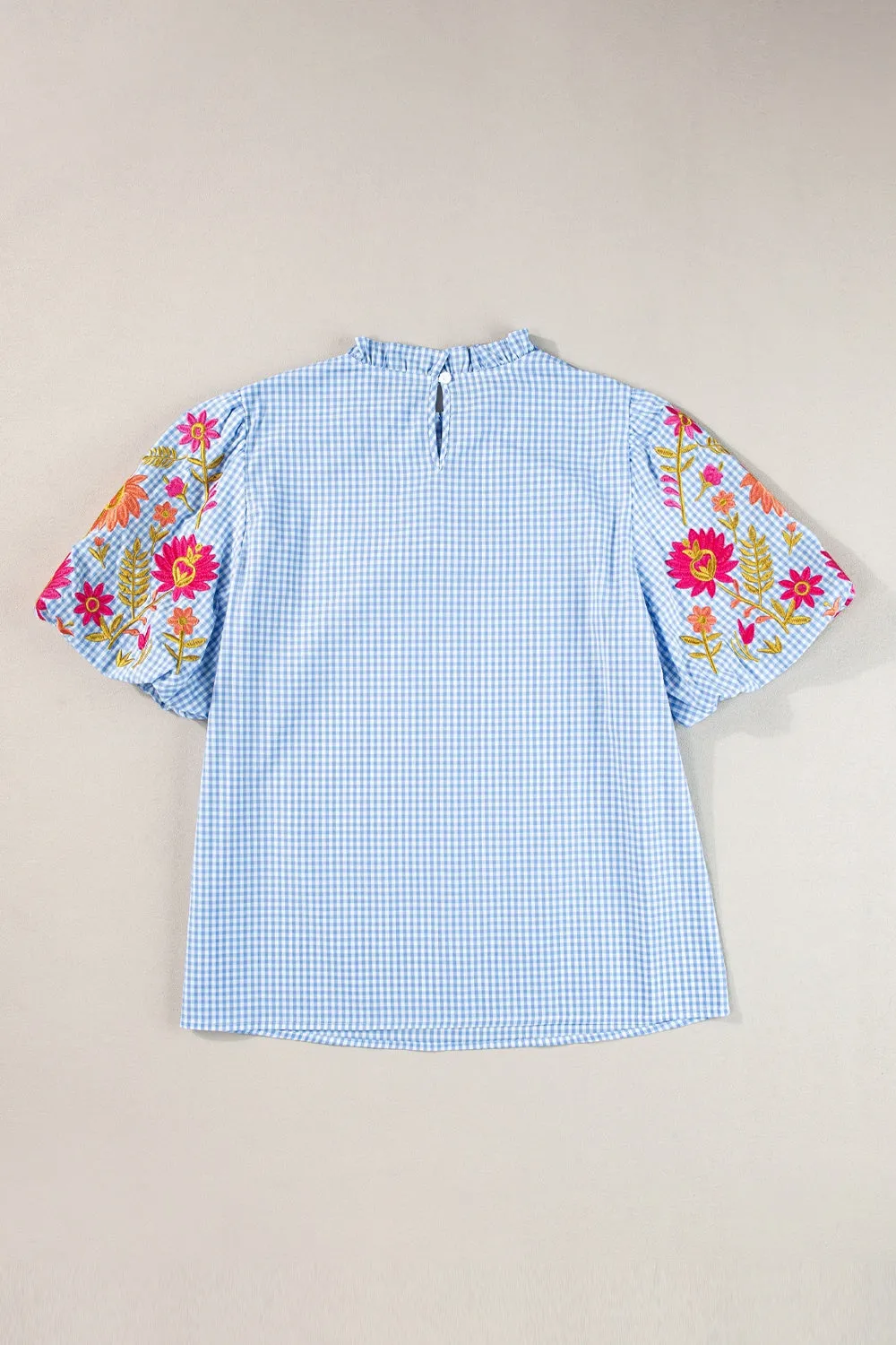 Anaya Embroidered Plaid Short Sleeve Blouse