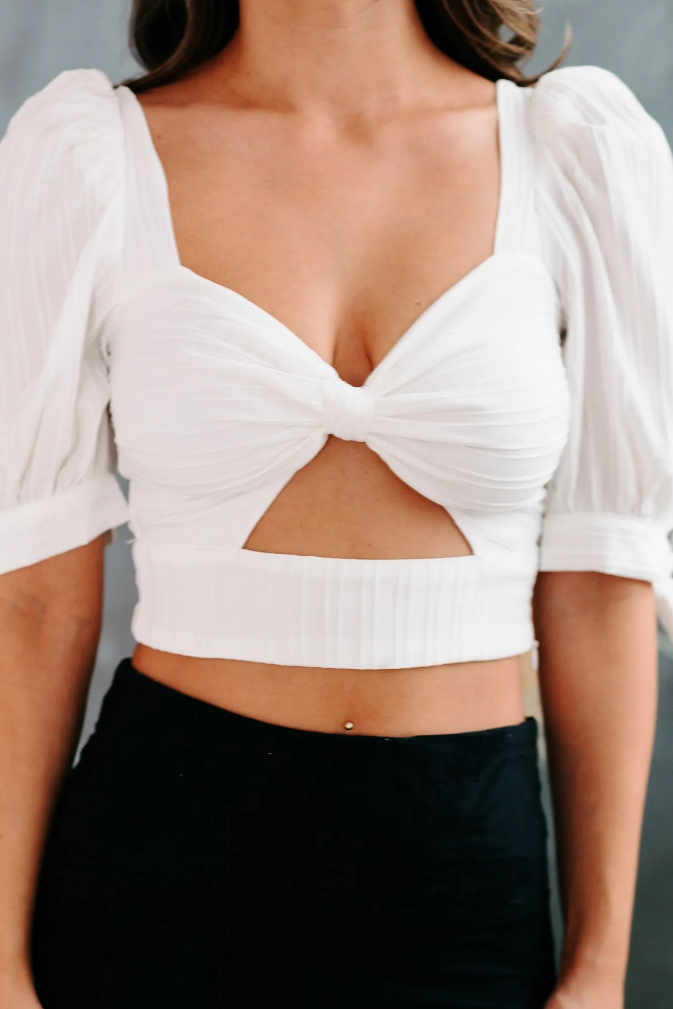 Anette Cross Tie Back Cutout Crop Top (Off White)