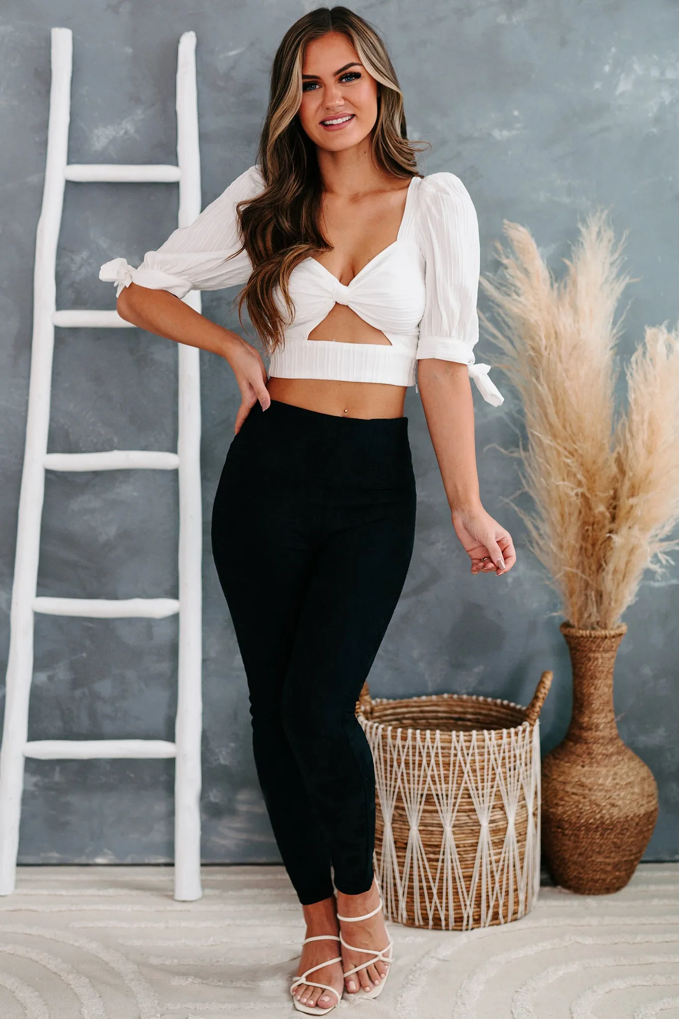 Anette Cross Tie Back Cutout Crop Top (Off White)