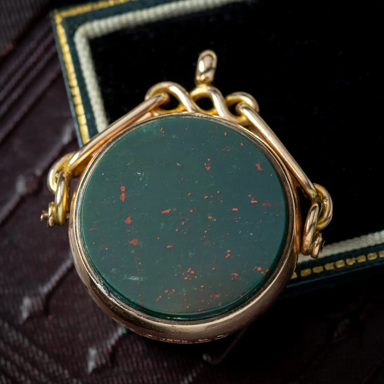 Antique Edwardian Spinning Bloodstone Fob Pendant 9ct Gold Dated 1901