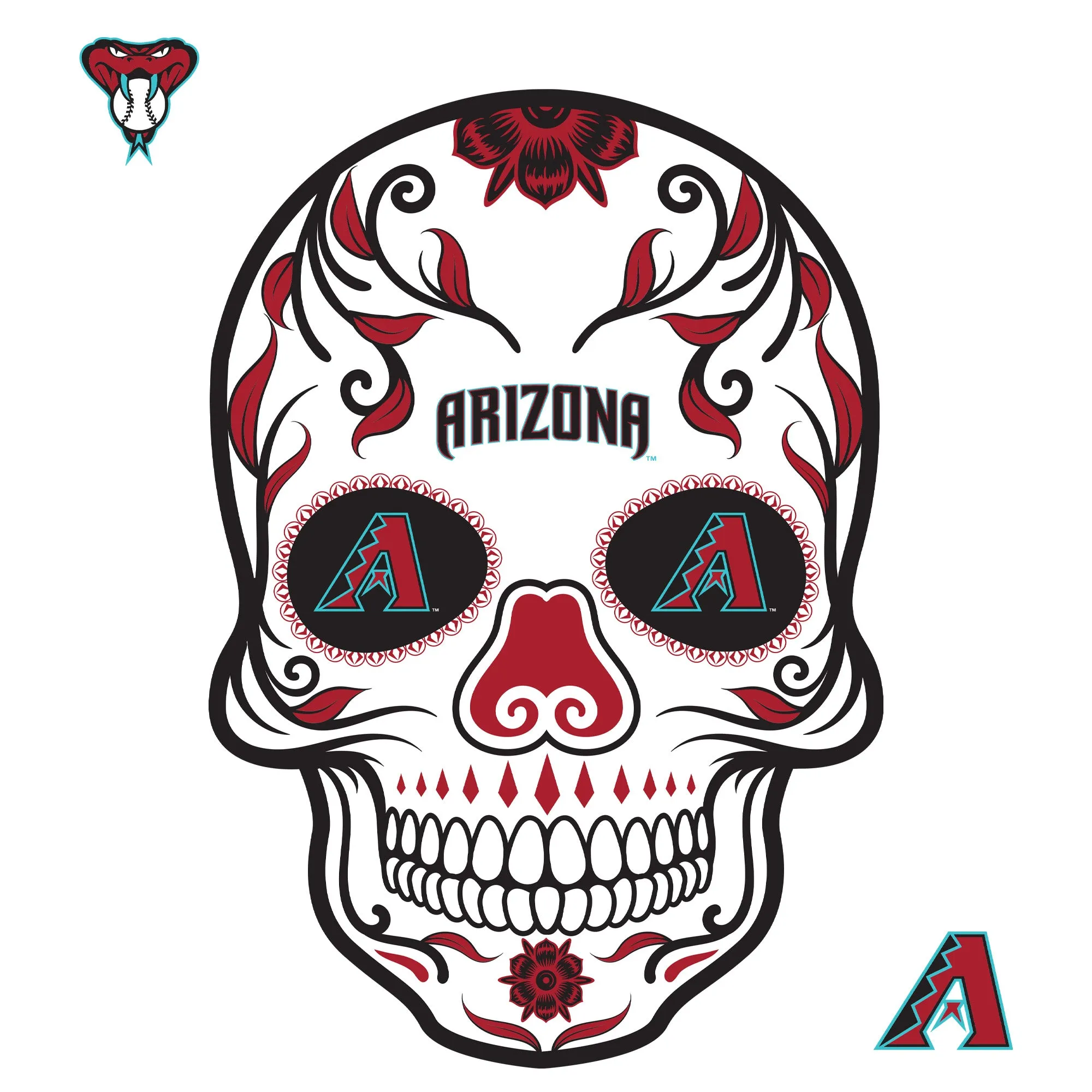 Arizona Diamondbacks:  Skull        - Officially Licensed MLB Removable     Adhesive Decal