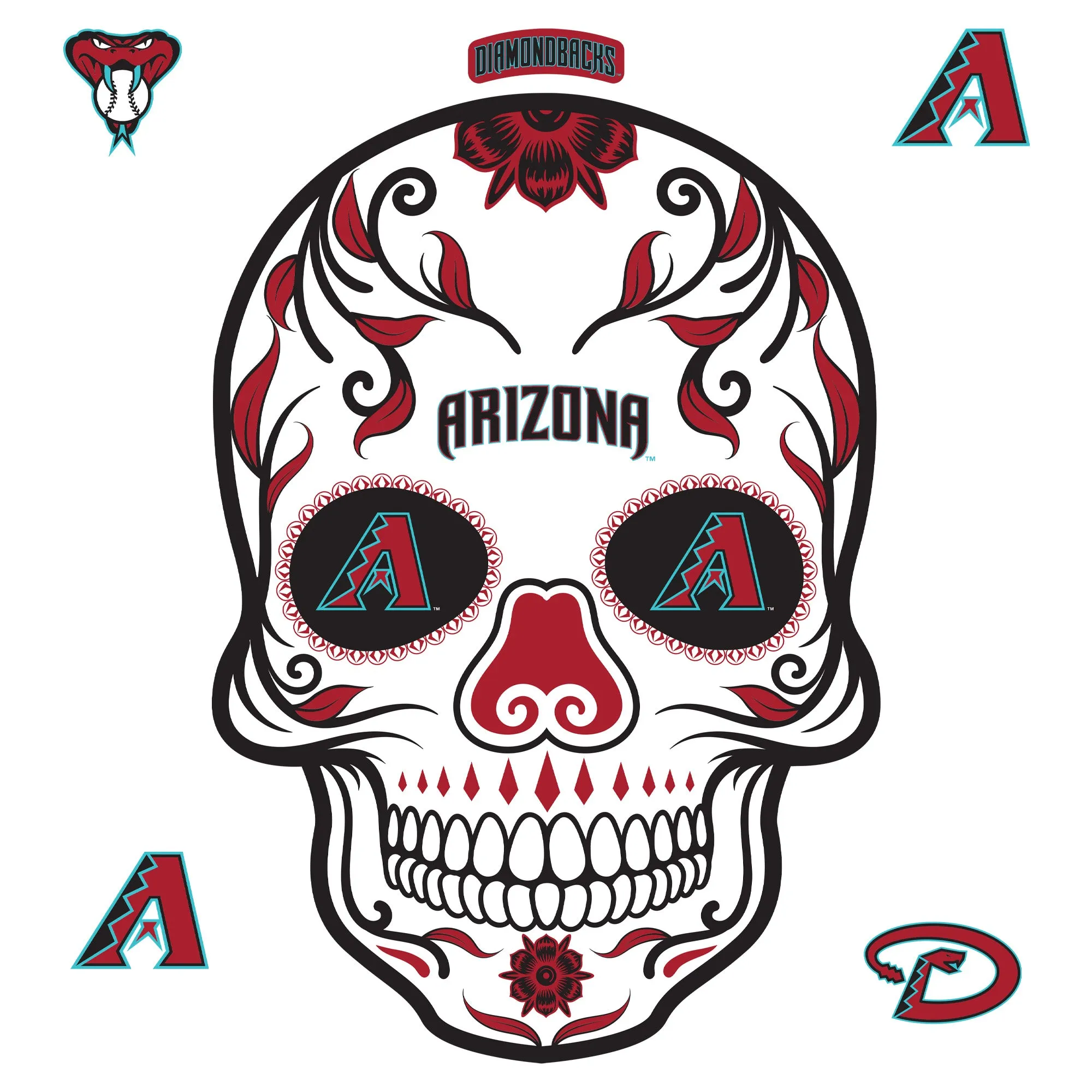 Arizona Diamondbacks:  Skull        - Officially Licensed MLB Removable     Adhesive Decal