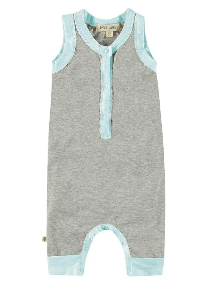 Baby Heathered Tank Henley Romper - Abstract Aqua