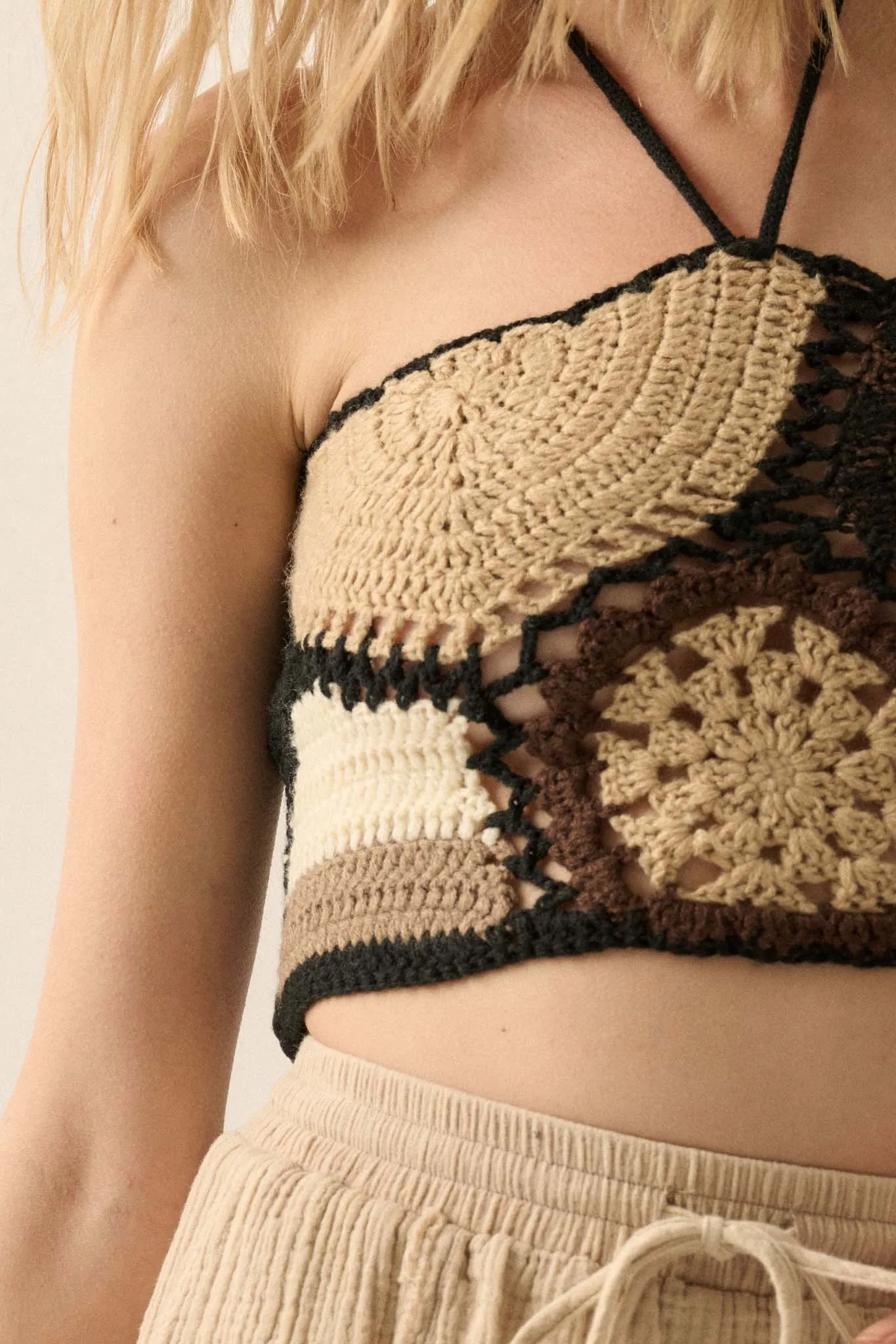 Back to Earth Crochet Knit Halter Crop Top