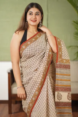 Bagru Cotton Hand Block Printed Saree