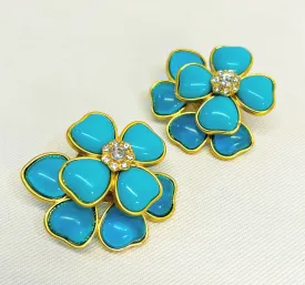 Beautiful turquoise style colored stone & Gripoix style flower design earrings.