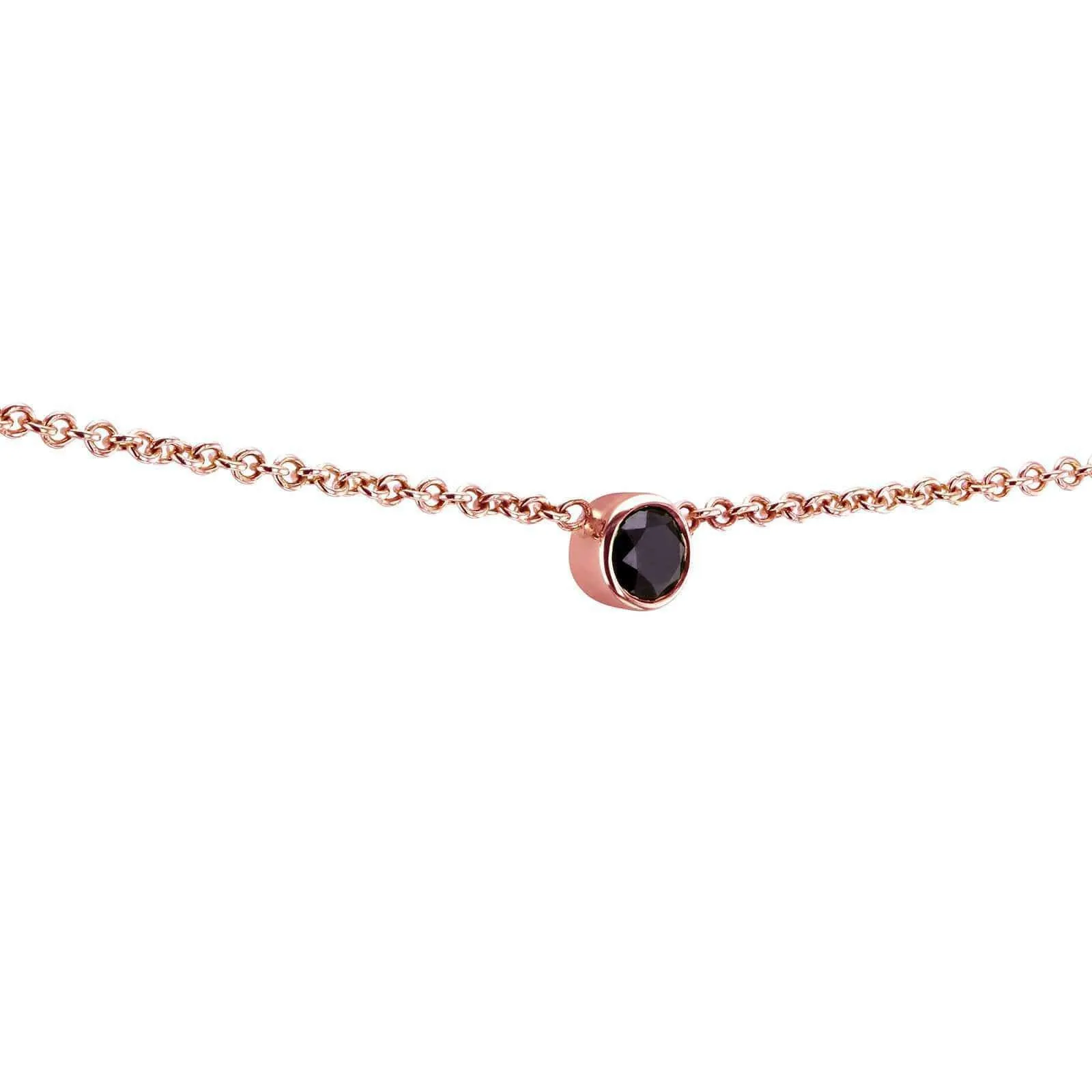 Black Diamond Bezel Necklace 1/6 Carat, 14k Rose Gold, Adjustable 13 14 15 Inch