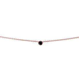 Black Diamond Bezel Necklace 1/6 Carat, 14k Rose Gold, Adjustable 13 14 15 Inch