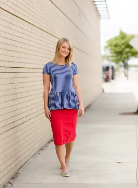 Blue and White Striped Peplum Top