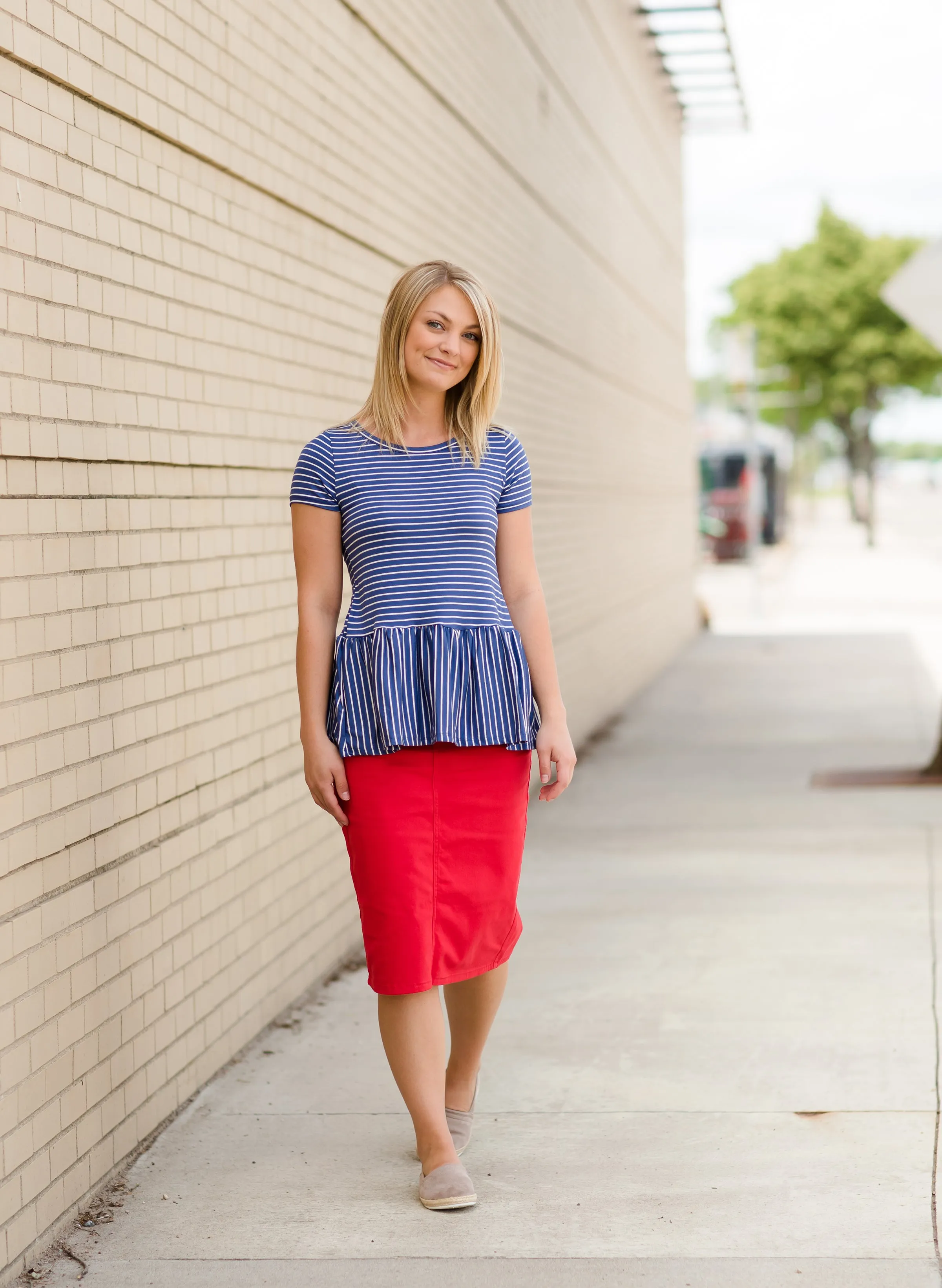 Blue and White Striped Peplum Top