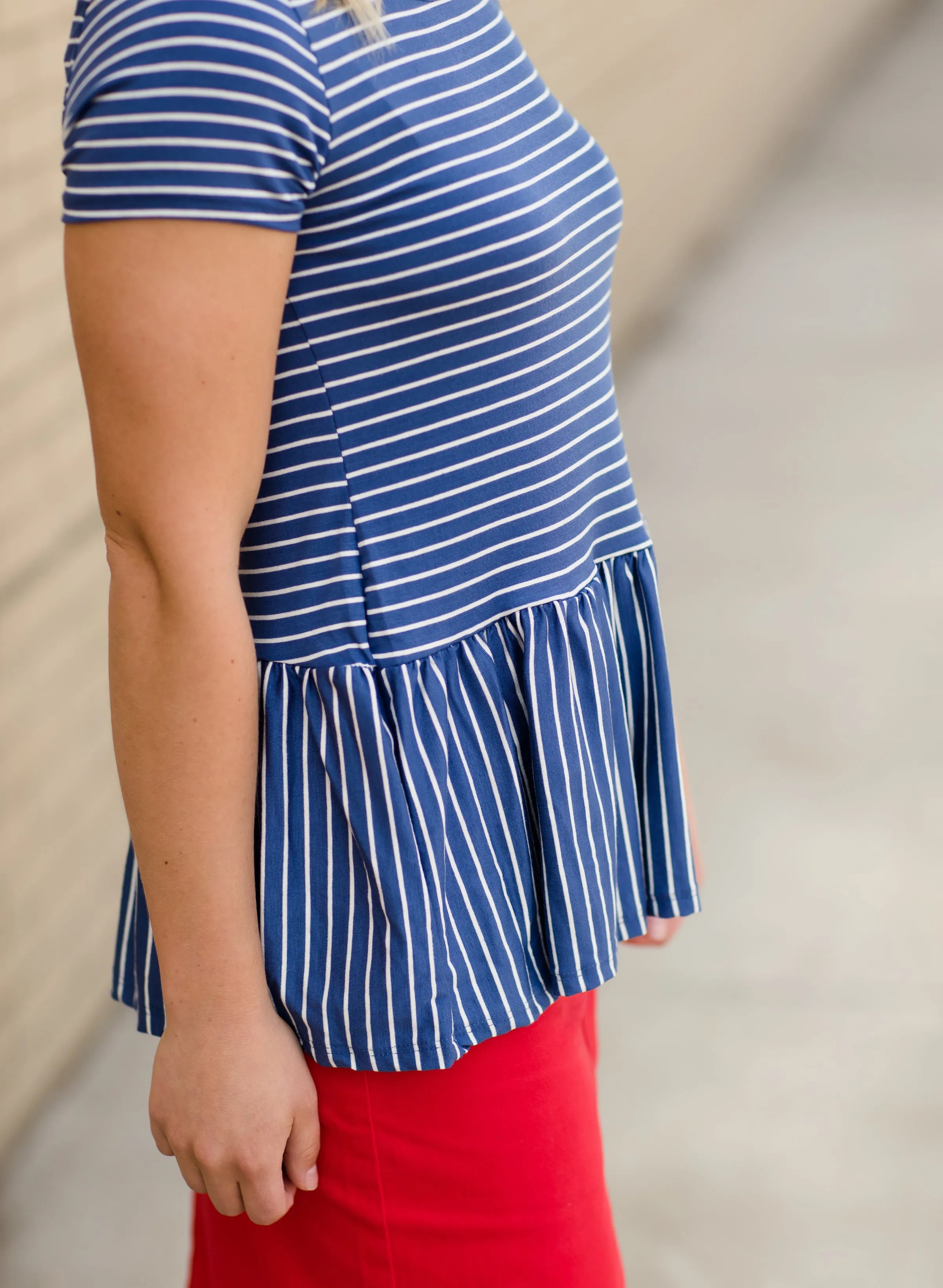 Blue and White Striped Peplum Top