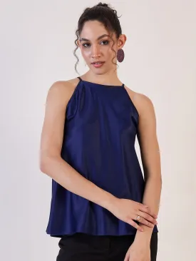 Blue Satin Halter Neck Top