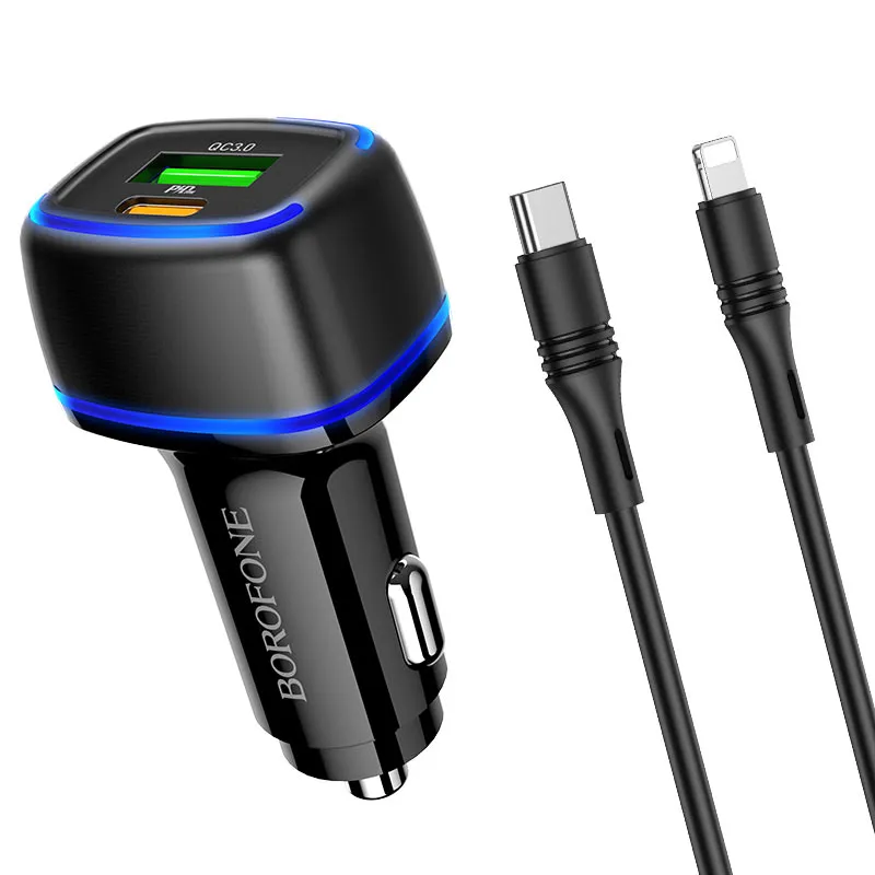 BOROFONE Car Fast Charger Set with Type C to Lightning Cable 1m 20W