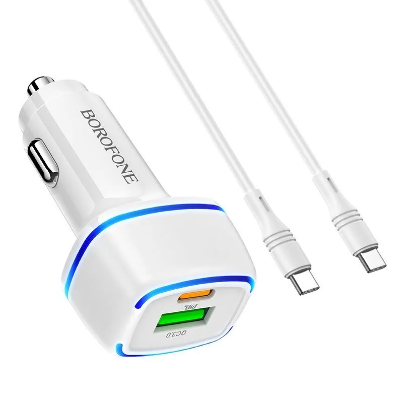 BOROFONE Car Fast Charger Set with Type C to Lightning Cable 1m 20W