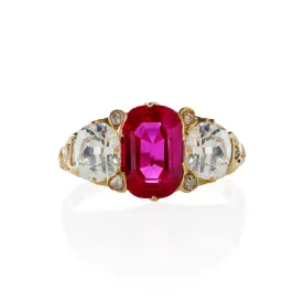 Burmese Natural No Heat Ruby and Old Mine-cut Diamond Ring