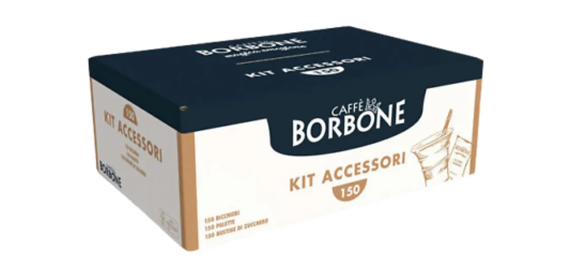 Caffè Borbone / Kit 150 pieces cups, stirrers and sugar bags “ Colors Vary Not Optional”