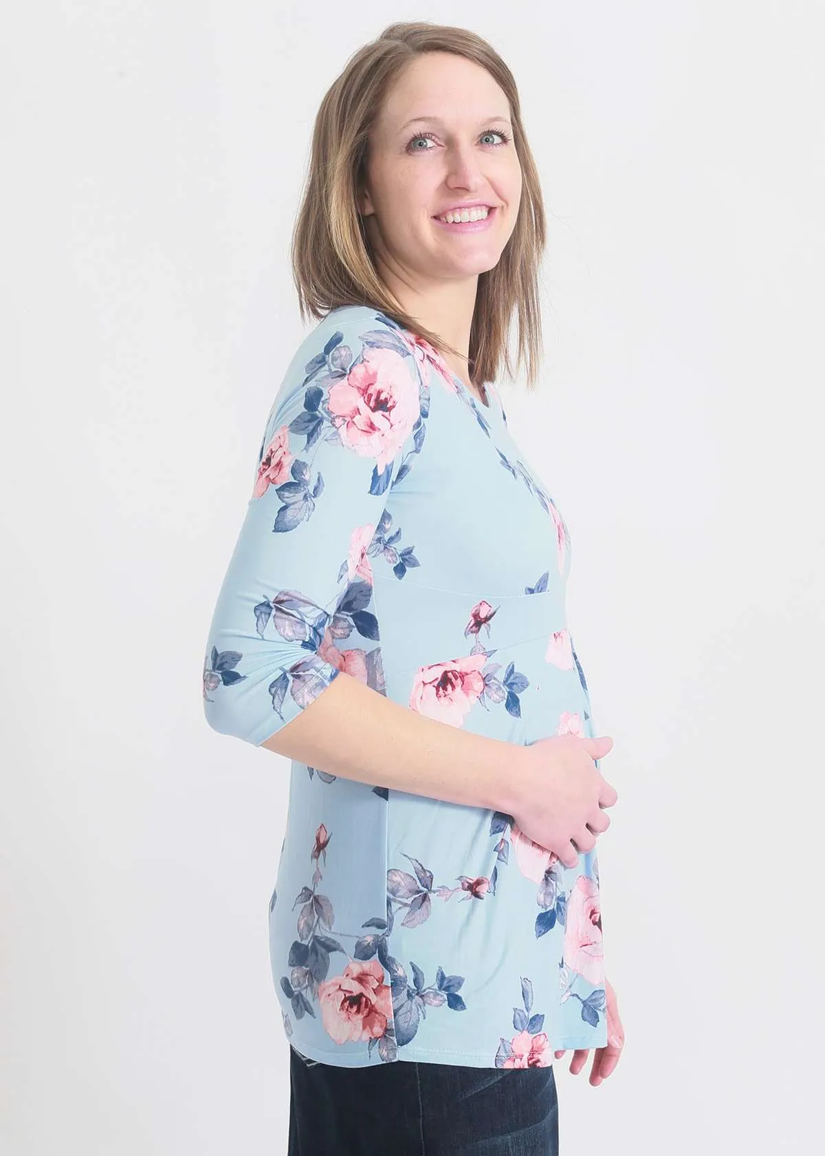 Chambray Floral Pleat Top-FINAL SALE