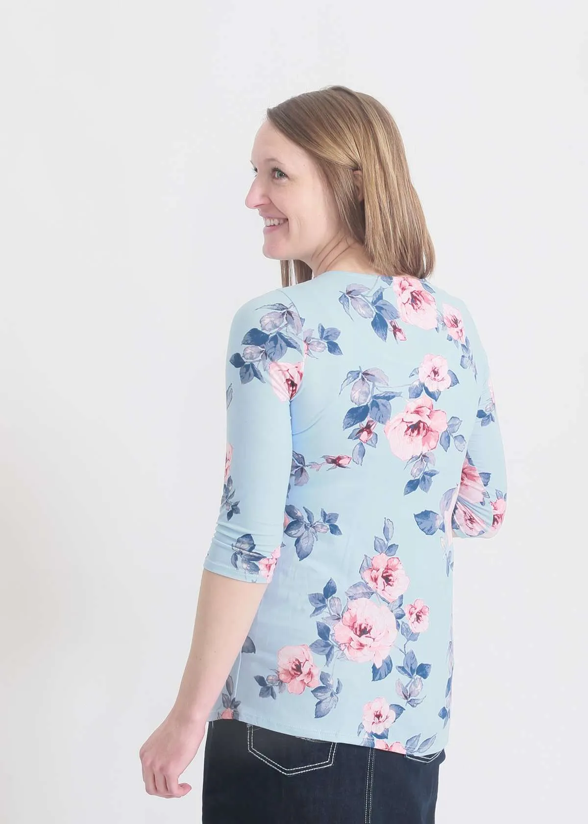 Chambray Floral Pleat Top-FINAL SALE