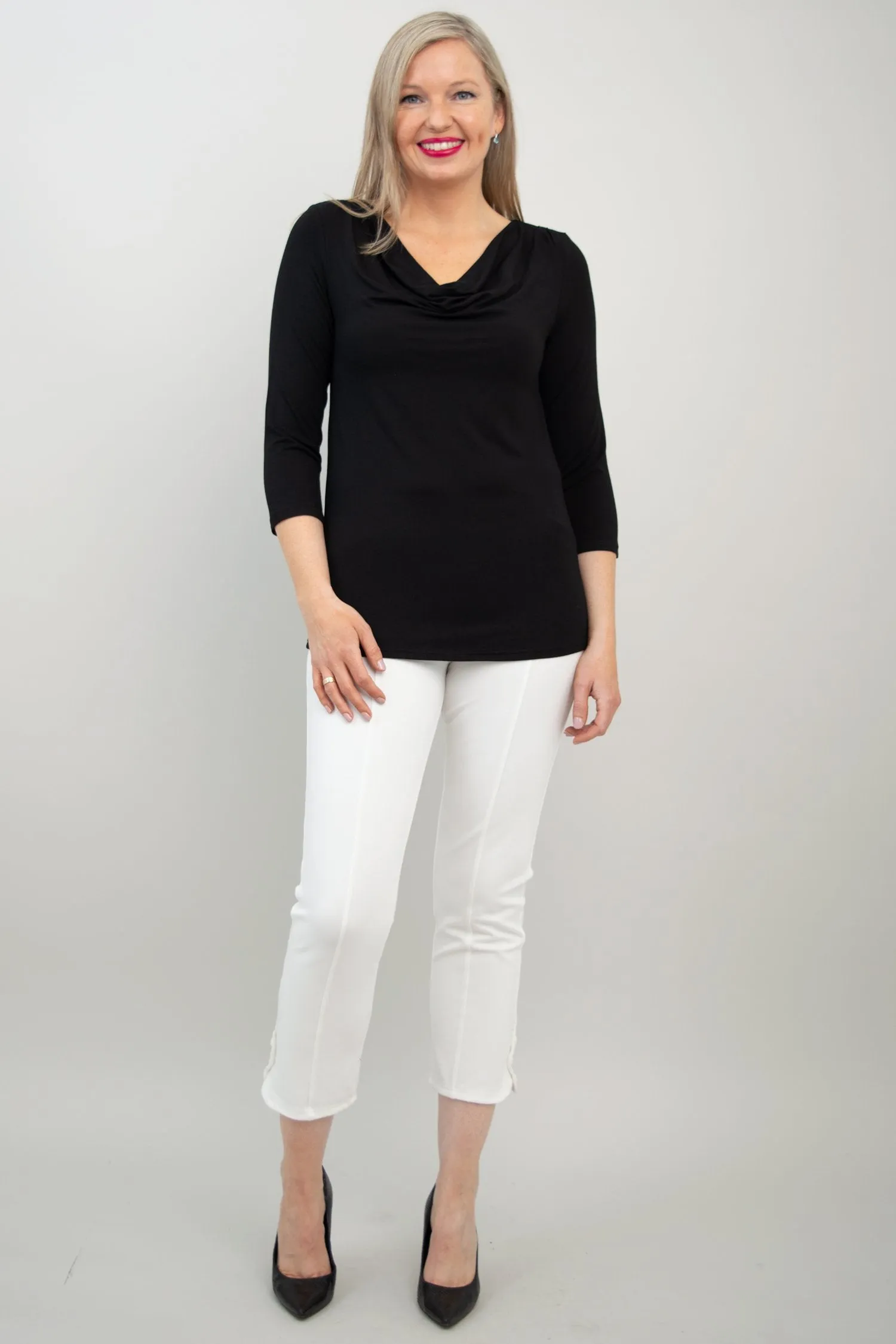 Charisse 3/4 Slv Top, Black, Bamboo