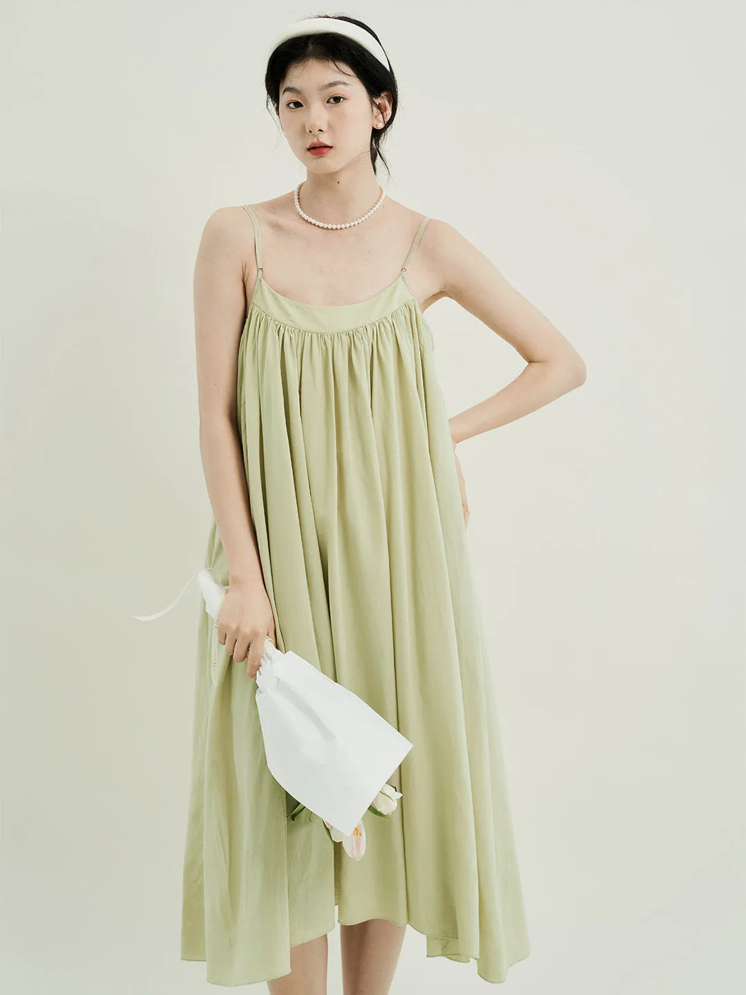 Chowxiaodou Adjustable Style Flared Hem Tencel Camisole Dress