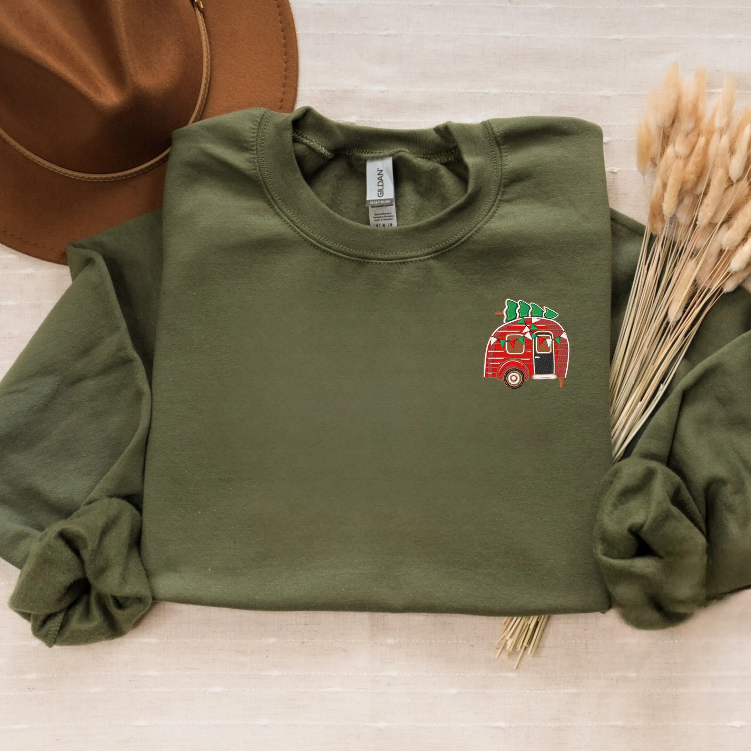 Christmas Camping Sweatshirt Embroidered, Merry Camping Christmas RV Crewneck or Hoodie