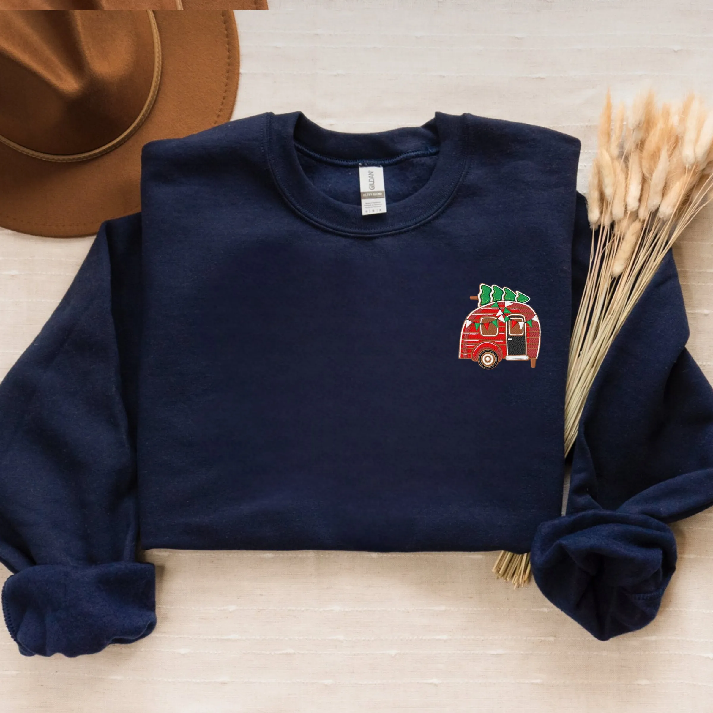 Christmas Camping Sweatshirt Embroidered, Merry Camping Christmas RV Crewneck or Hoodie