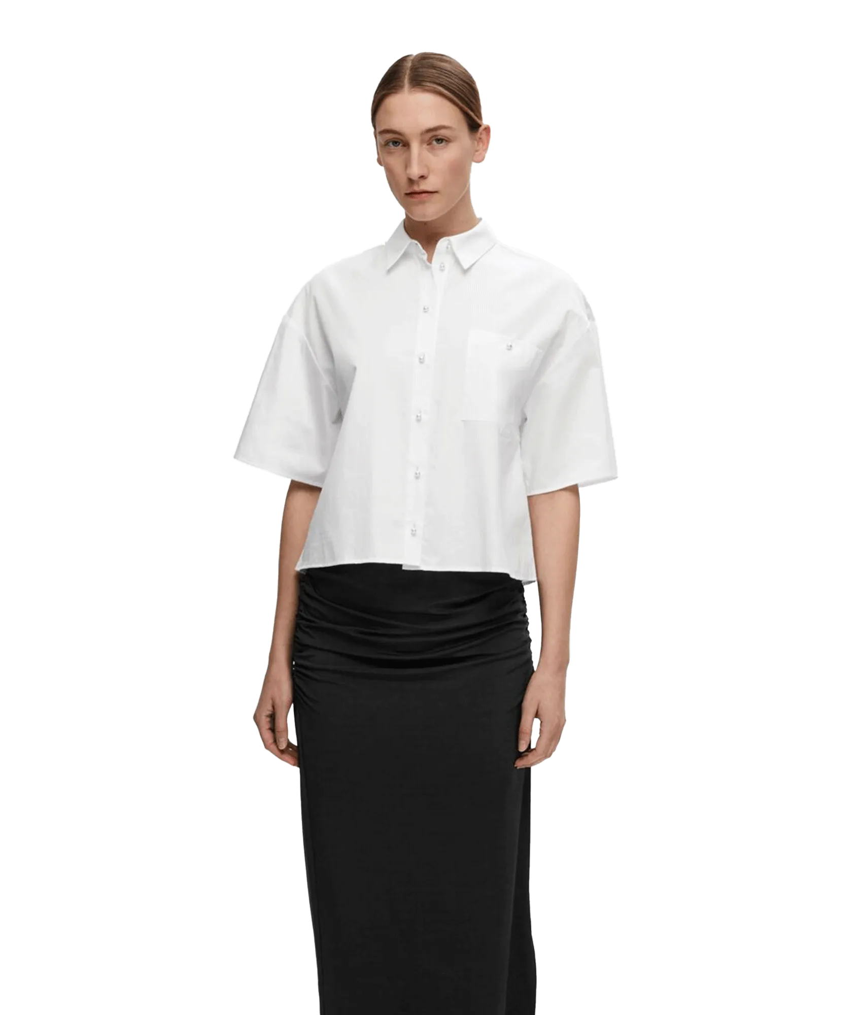 Cropped Short Sleeved Shirt - White