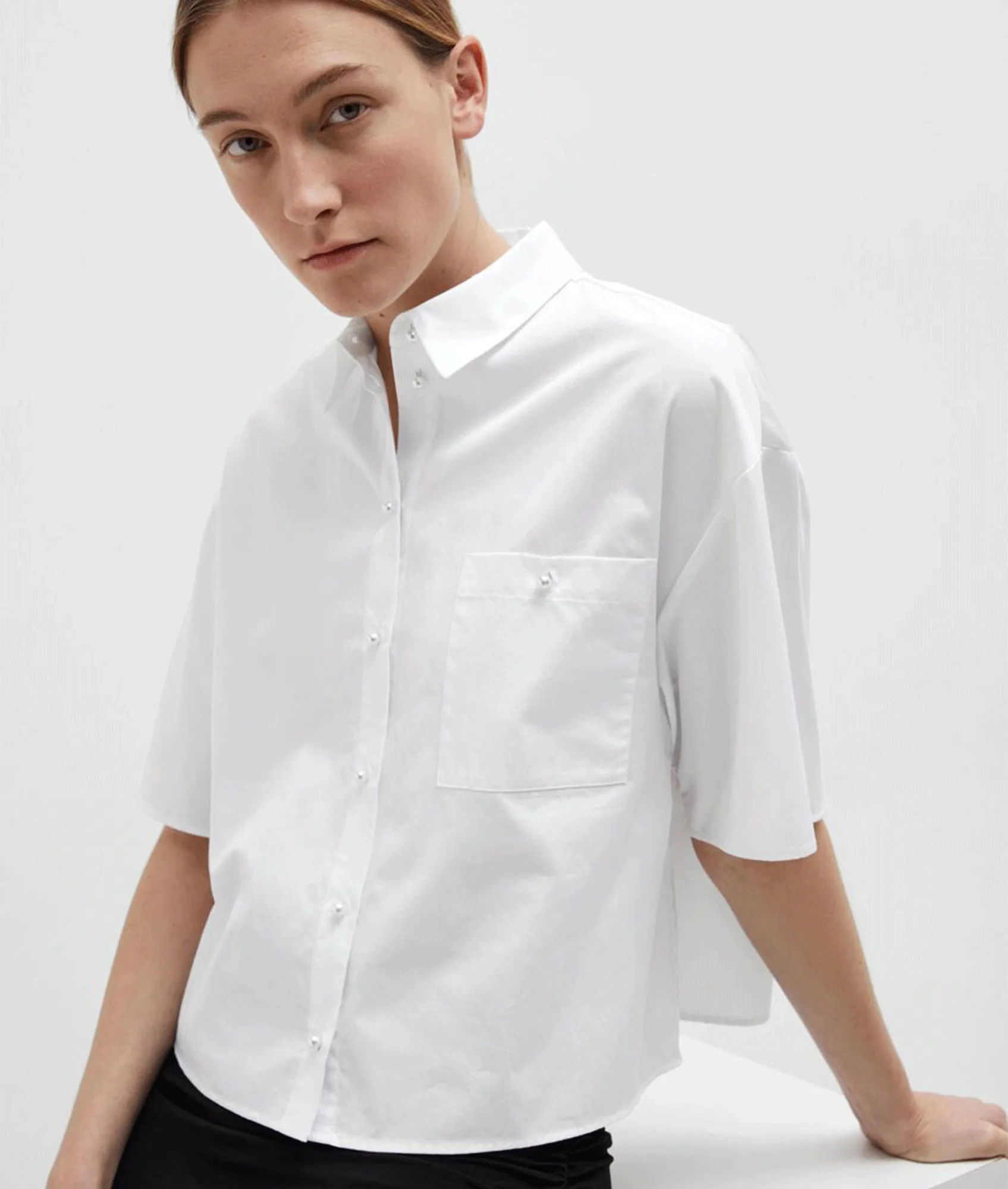 Cropped Short Sleeved Shirt - White