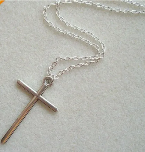 Cross Necklace Simple Crucifix Skinny Pendant Silver Chain Long Mens Ladies New