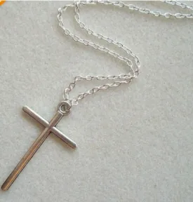 Cross Necklace Simple Crucifix Skinny Pendant Silver Chain Long Mens Ladies New